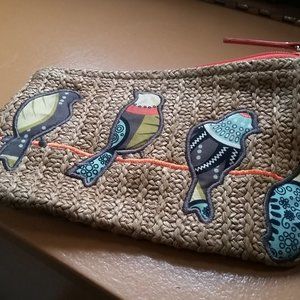 Vera Bradley Straw Wristlet Straw Woven Clutch w/ Birds for Beach or Casual